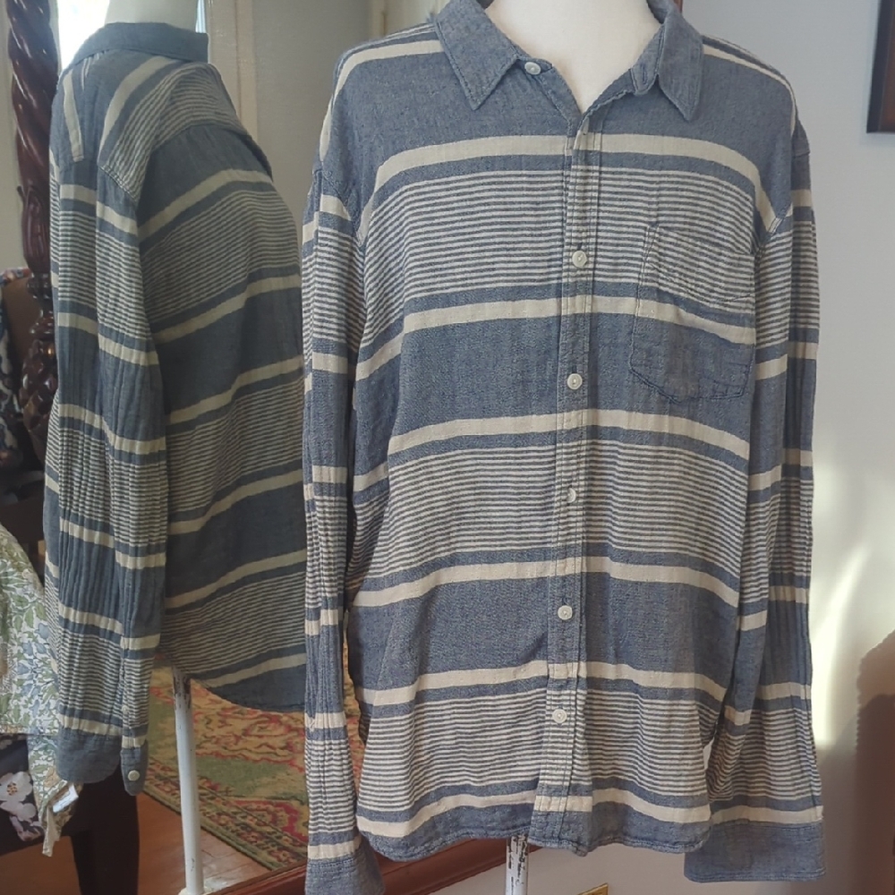 💯 Cotton GAP Blue and Cream Striped Button-Down Shirt